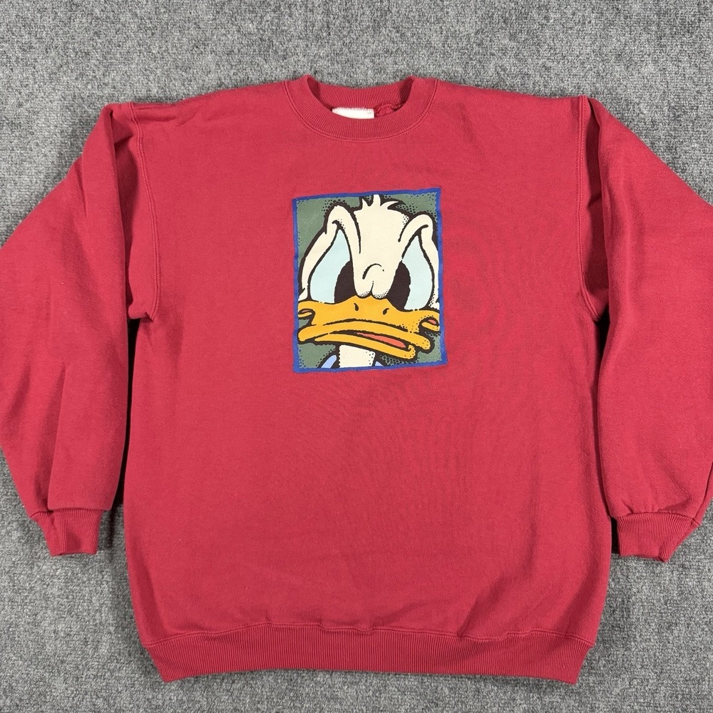 Vintage Disney Sweatshirt Medium Red Donald Duck 90s Crewneck Pullover USA